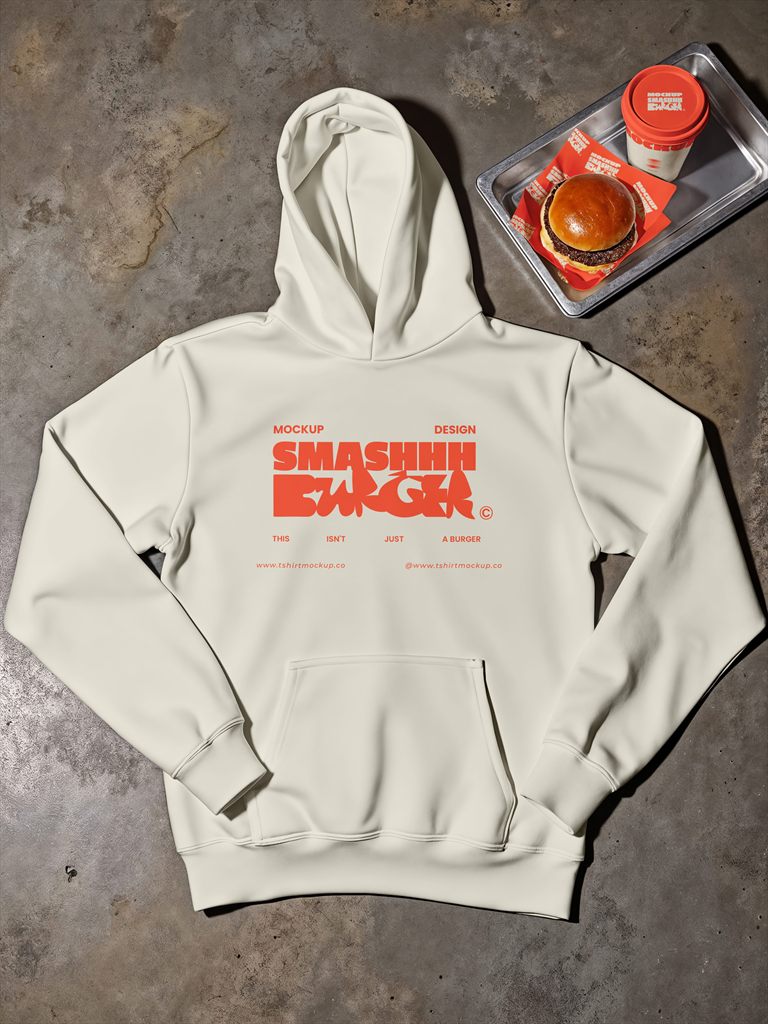 Mockup de hoodie claro con estampa naranja