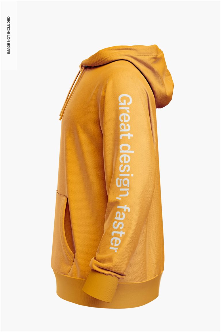 Mockup de hoodie naranja con detalle tipográfico en la manga