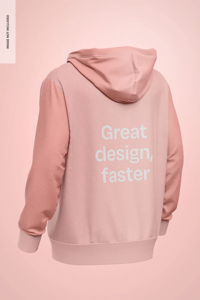 Mockup de hoodie rosa con estampa tipográfica blanca